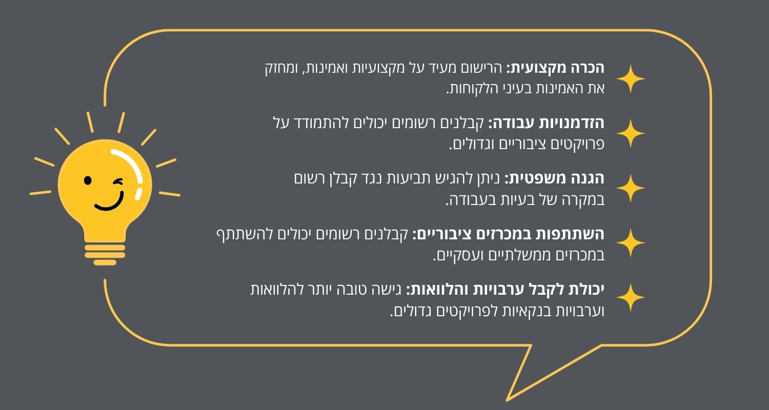 היתרונות בלהיות קבלן רשום